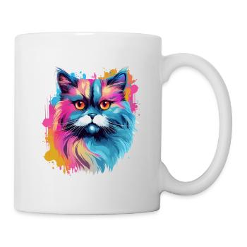 Bunte Himalaya Katze Farbkleckse Farbspritzer - Tasse - Weiß - Rechts
