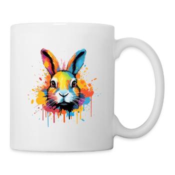 Lapin coloré, taches de peinture, éclaboussures de peinture - Mug blanc - blanc - Droite
