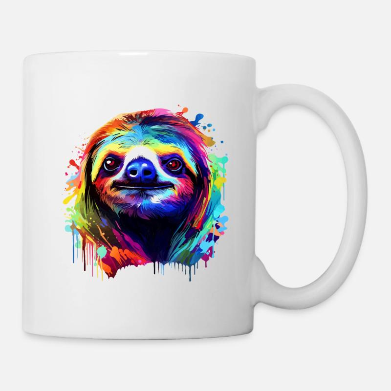 Buntes Faultier Farbkleckse Farbspritzer - Tasse - Weiß