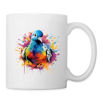 Bunte Taube Farbkleckse Farbspritzer - Tasse - Weiß - Rechts