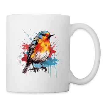 Rouge-gorge coloré, éclaboussures de peinture, éclaboussures de peinture - Mug blanc - blanc - Droite