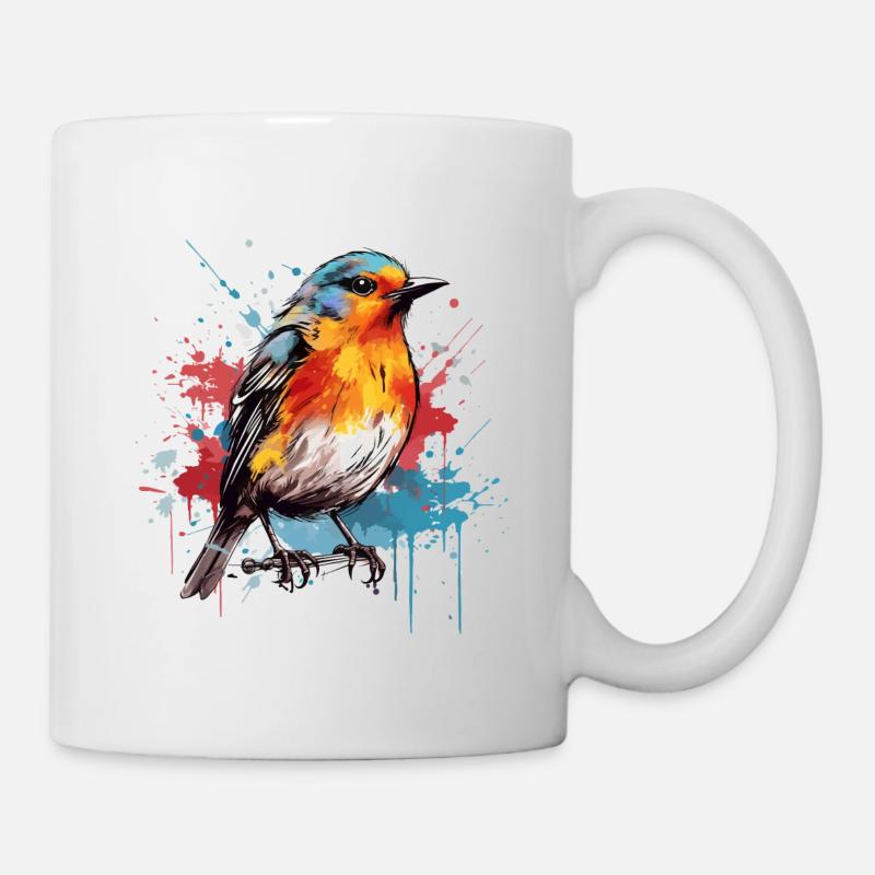 Buntes Rotkehlchen Farbkleckse Farbspritzer - Tasse - Weiß
