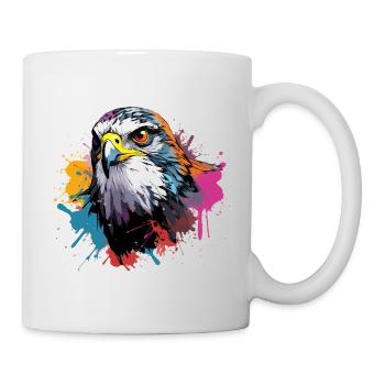Bunter Wanderfalke Farbkleckse Farbspritzer - Tasse - Weiß - Rechts