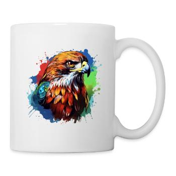 Bunter Rotschwanzbussard Farbkleckse Farbspritzer - Tasse - Weiß - Rechts