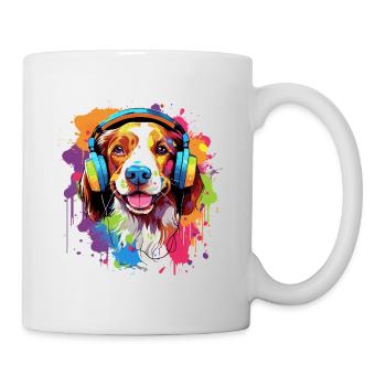 Chien breton coloré avec des écouteurs - Mug blanc - blanc - Droite
