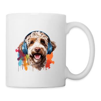 Bunter Lagotto Romagnolo mit Kopfhörer - Tasse - Weiß - Rechts