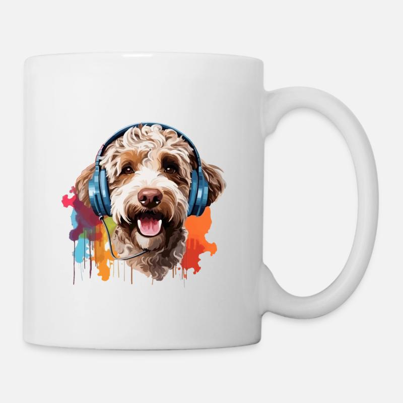 Bunter Lagotto Romagnolo mit Kopfhörer - Tasse - Weiß