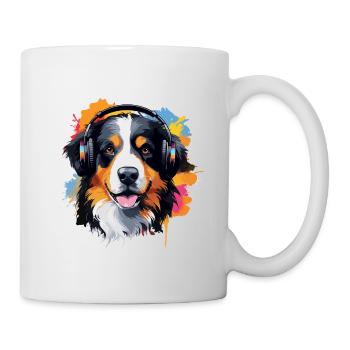 Colorful Bernese Mountain Dog with Headphones - Mug - white - Right