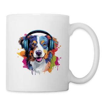 Bunter Australischer Schäferhund mit Kopfhörer - Tasse - Weiß - Rechts