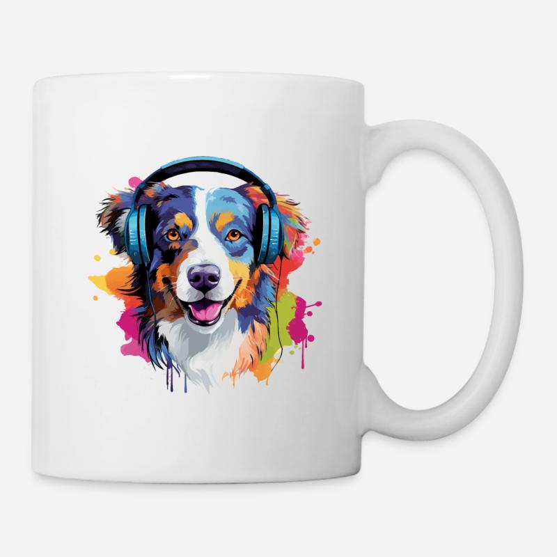 Berger australien coloré avec des écouteurs - Mug blanc - blanc