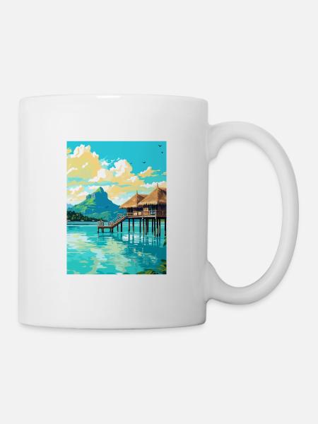 Bora Französisch-Polynesien Vintage Reiseposter WPA - Tasse - Weiß