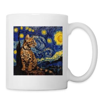 Ozelot, luchs, van gogh, sternennacht - Tasse - Weiß - Rechts