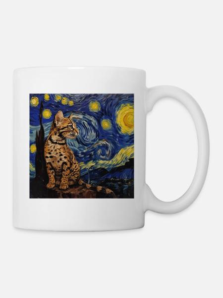 Ozelot, luchs, van gogh, sternennacht - Tasse - Weiß