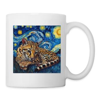 Ozelot, luchs, van gogh, sternennacht - Tasse - Weiß - Rechts