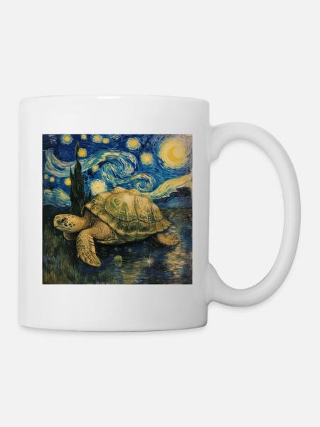 schildkröte, van gogh, sternennacht - Tasse - Weiß