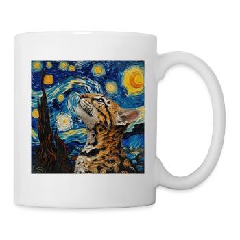Ozelot, luchs, van gogh, sternennacht - Tasse - Weiß - Rechts