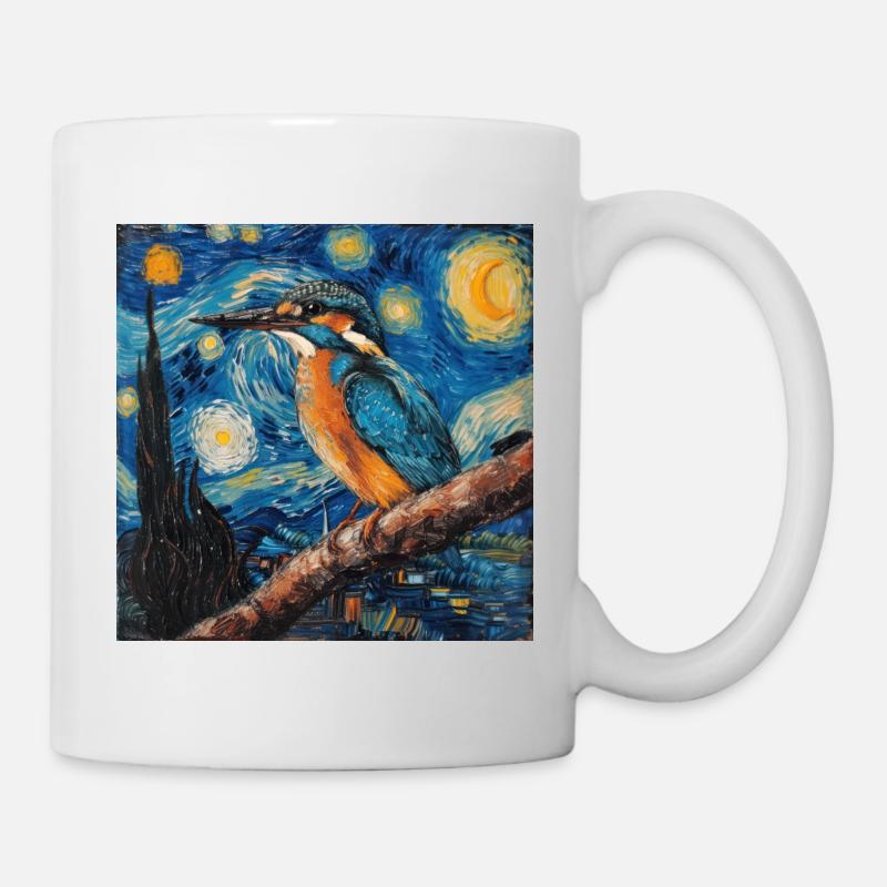 eisvogel, vogel, van gogh, sternennacht - Tasse - Weiß