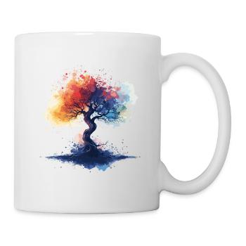 Baum bunt Aquarell Stil - Tasse - Weiß - Rechts