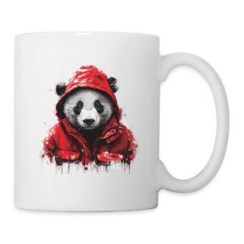Panda Bär in Regen Jacke - Tasse - Weiß - Rechts