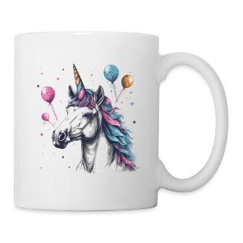 Party Einhorn mit Luftballons - Tasse - Weiß - Rechts