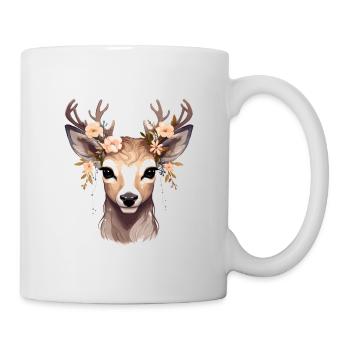 Cerf avec des fleurs en bois - Mug blanc - blanc - Droite