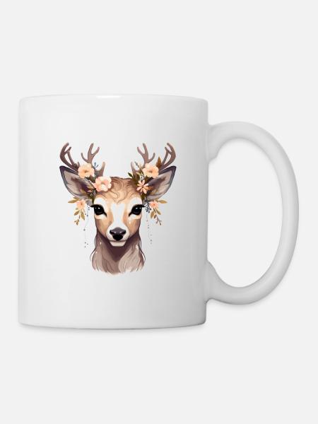 Deer stag with flowers in antlers - Mug - white