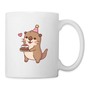 Cute Otter With Birthday Cake - Mug - white - Right