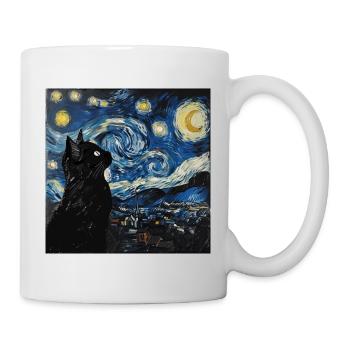 Chat Noir, Chat, Van Gogh, Nuit Étoilée - Mug blanc - blanc - Droite