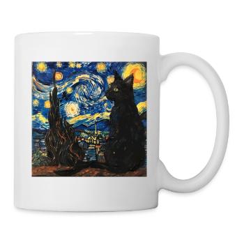 schwarze katze, katze, tier, van gogh, sternenacht - Tasse - Weiß - Rechts