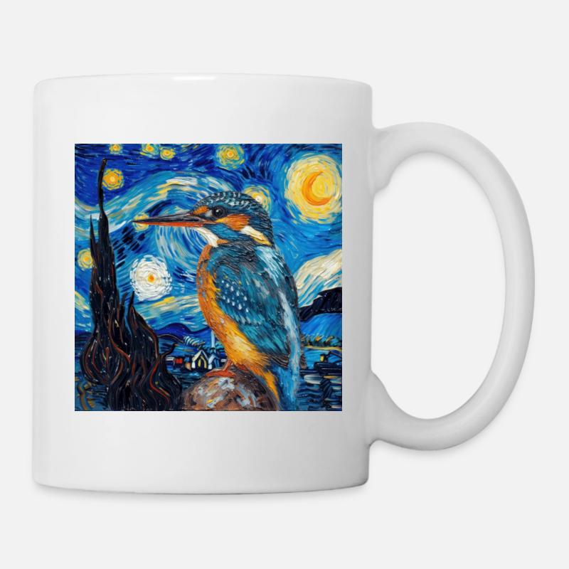 eisvogel, vogel, tier, van gogh, sternenacht - Tasse - Weiß