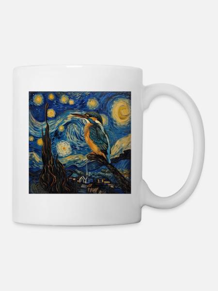 Eisvogel Van Gogh Style Starry Night Sternennacht - Tasse - Weiß