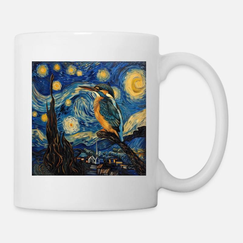 Eisvogel Van Gogh Style Starry Night Sternennacht - Tasse - Weiß