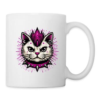 YANACAT Grummelige, stilvolle comic Punk-Katze - Tasse - Weiß - Rechts