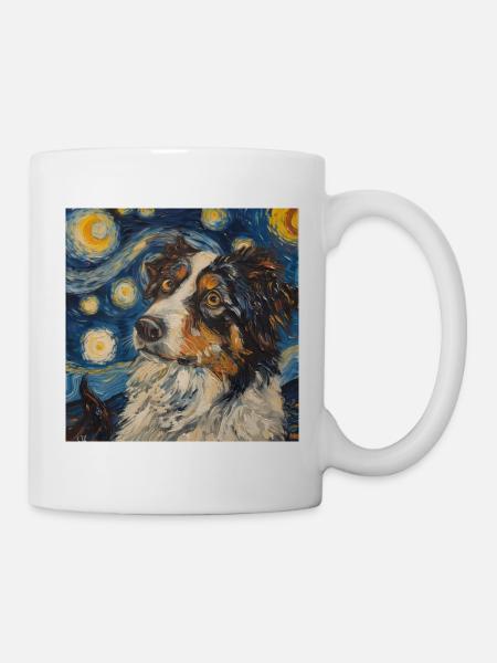 Berger australien, chien, Van Gogh, nuit étoilée - Mug blanc - blanc
