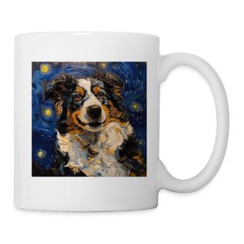 Australian Shepherd, dog, van gogh, starry night - Mug - white - Right