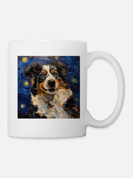 Berger Australien, chien, van gogh, nuit étoilée - Mug blanc - blanc