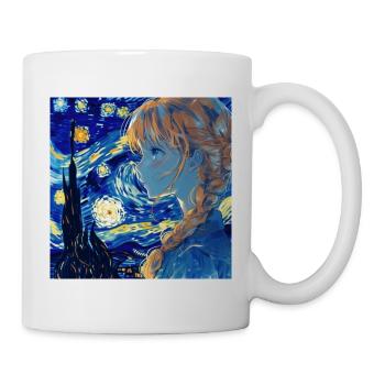 anime, anime mädchen, otaku, waifu, van gogh - Tasse - Weiß - Rechts