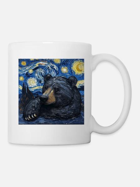 Grizzly, Bär, Van Gogh, Sternennacht - Tasse - Weiß