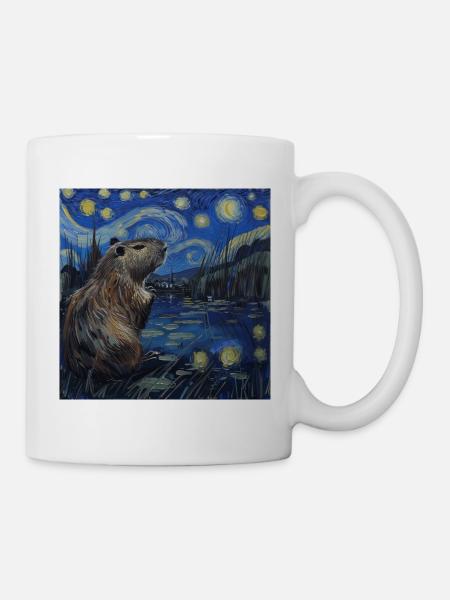 Capybara, Van Gogh, Nuit étoilée - Mug blanc - blanc