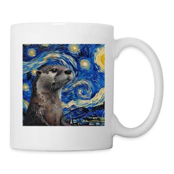 Otter, Van Gogh, Sternennacht - Tasse - Weiß - Rechts