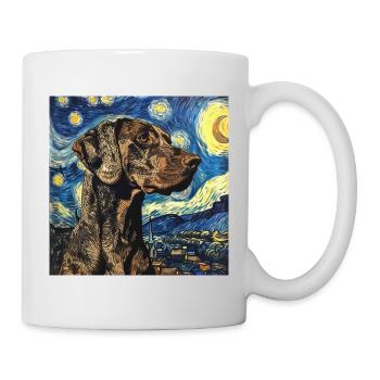 Braque allemand à poil court, chien, Van Gogh, Nuit étoilée - Mug blanc - blanc - Droite