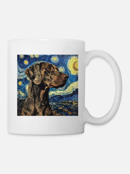 Braque allemand à poil court, chien, Van Gogh, Nuit étoilée - Mug blanc - blanc