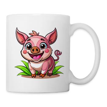 Fröhliches Schweinchen - Tasse - Weiß - Rechts