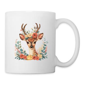 Deer with flower tendrils - Mug - white - Right