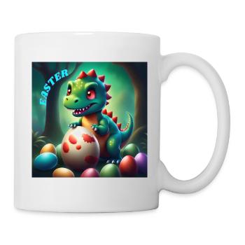 Niedliche Dinosaurier rote Augen Ostern - Tasse - Weiß - Rechts