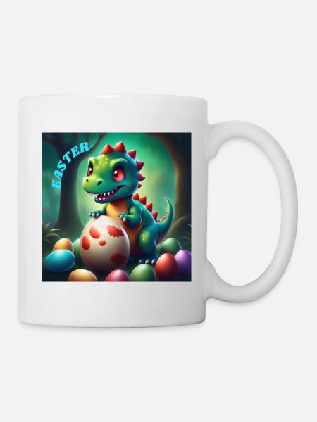 Niedliche Dinosaurier rote Augen Ostern - Tasse - Weiß