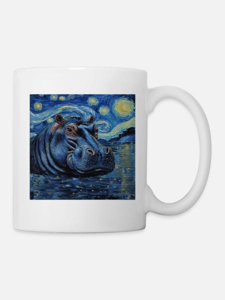 nilpferd, flusspferd, hippo, tier, van gogh - Tasse - Weiß