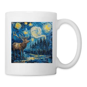 Cerf, Van Gogh, Nuit étoilée, Cadeau, Présent - Mug blanc - blanc - Droite