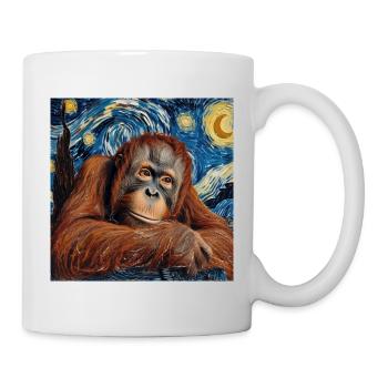 Orang-outan, singe, Van Gogh, nuit étoilée, cadeau - Mug blanc - blanc - Droite