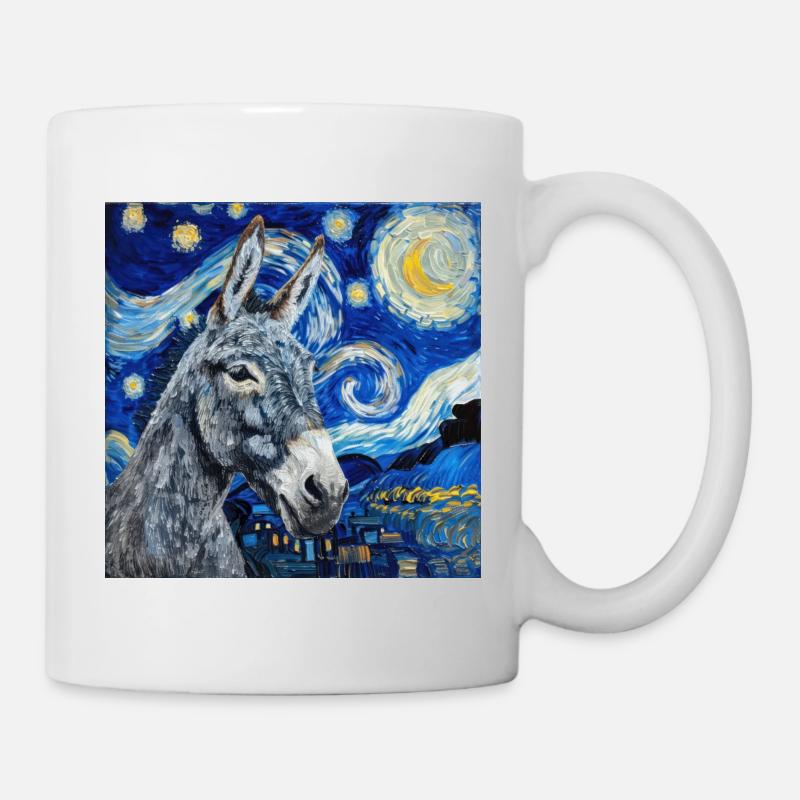 esel, van gogh, sternennacht, geschenk - Tasse - Weiß